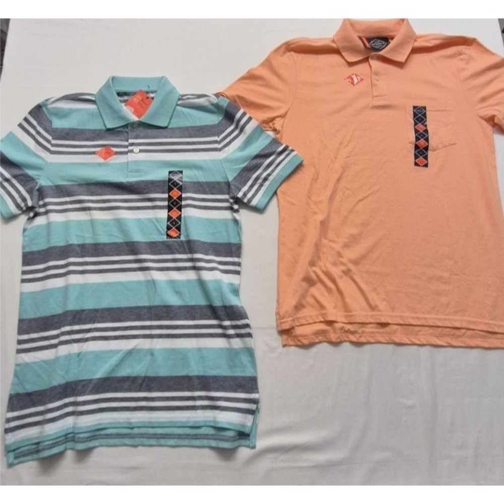 NWT (2) St John Bay men's performance polos Small quick dry orange solid/striped